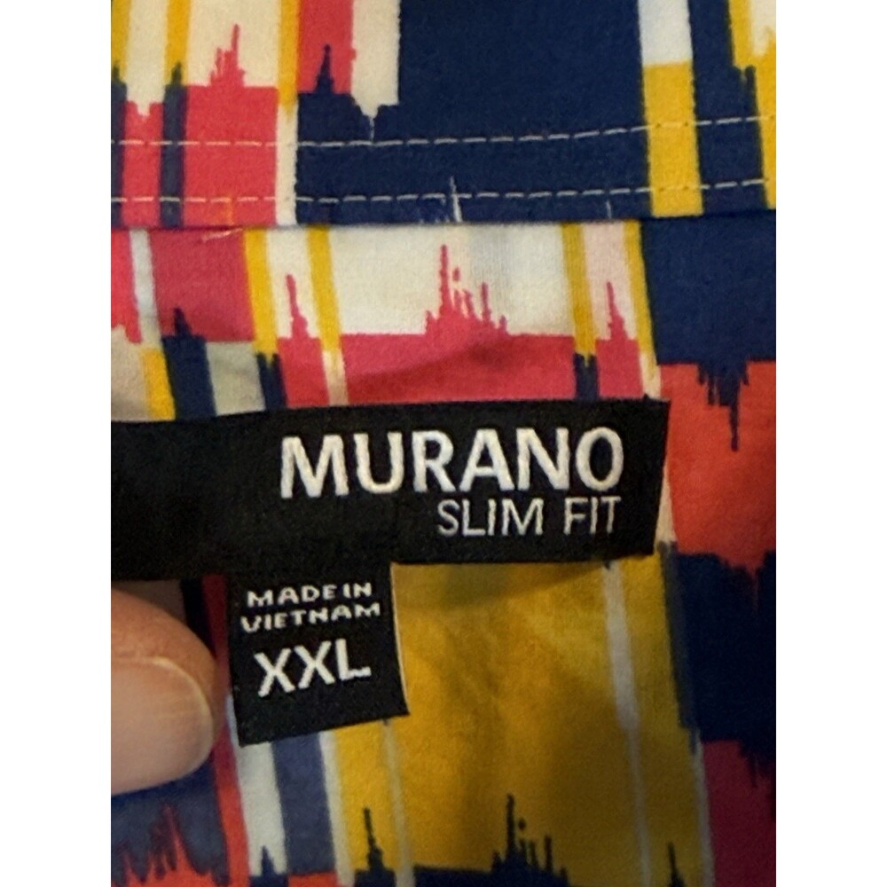 Murano Men’s Shirt XXL Slim Fit Short Sleeve Multicolor Button Front - Picture 3 of 6